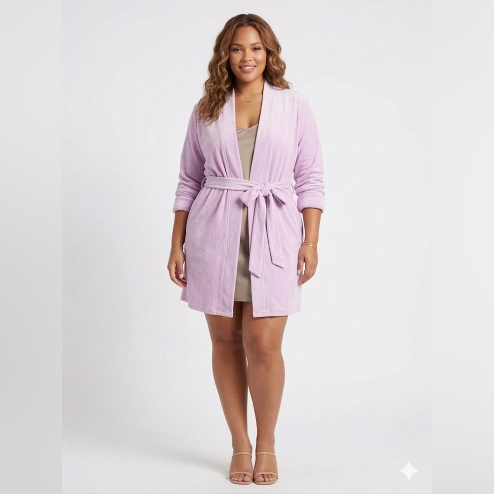 Juicy Couture L/XL Vintage Y2K Rhinestone Spellout Cozy Lavender Velour Robe